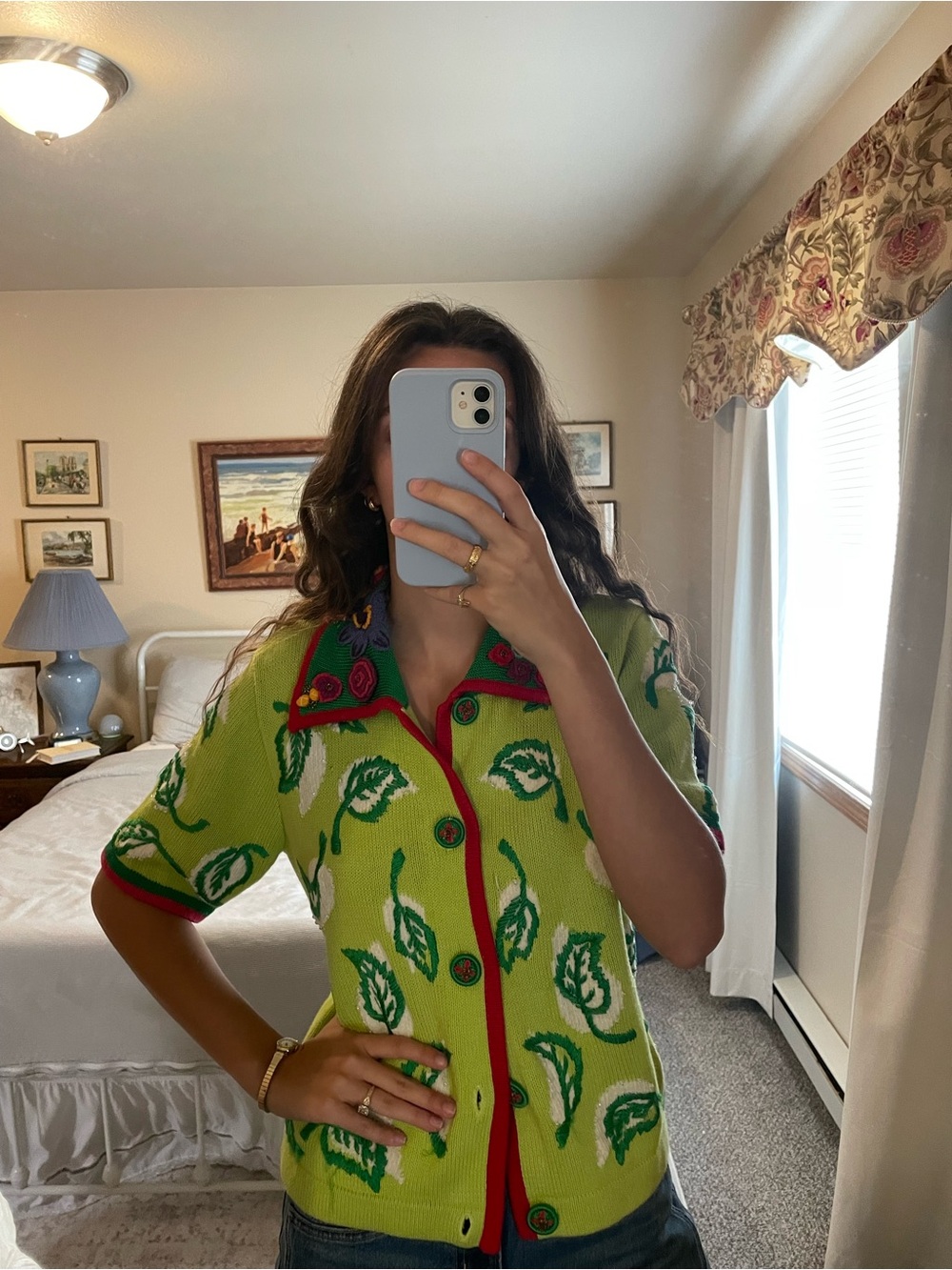 Berek Vintage Beaded Leaf Knit Sweater. Whimsical Embellished Statement. Small